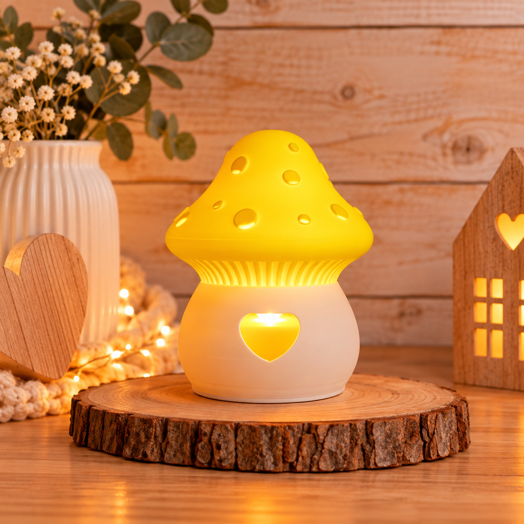 LED Pilzlampe aus PLA – gemütliche Dekolampe mit Herzlicht und LED-Teelicht 🍄💛