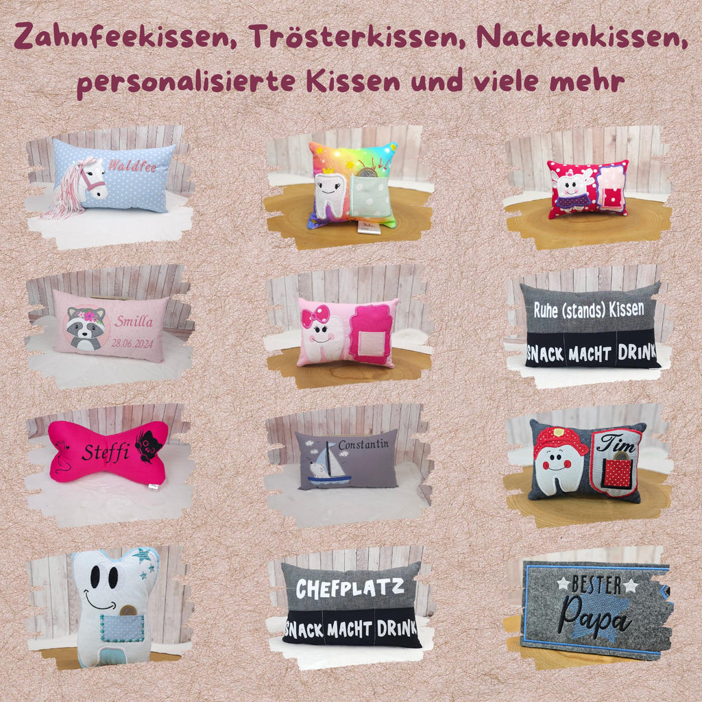 Zahnfeekissen Regenbogen 11×11 cm – Handgemacht mit Tasche | Zahnfee Geschenk für Kinder