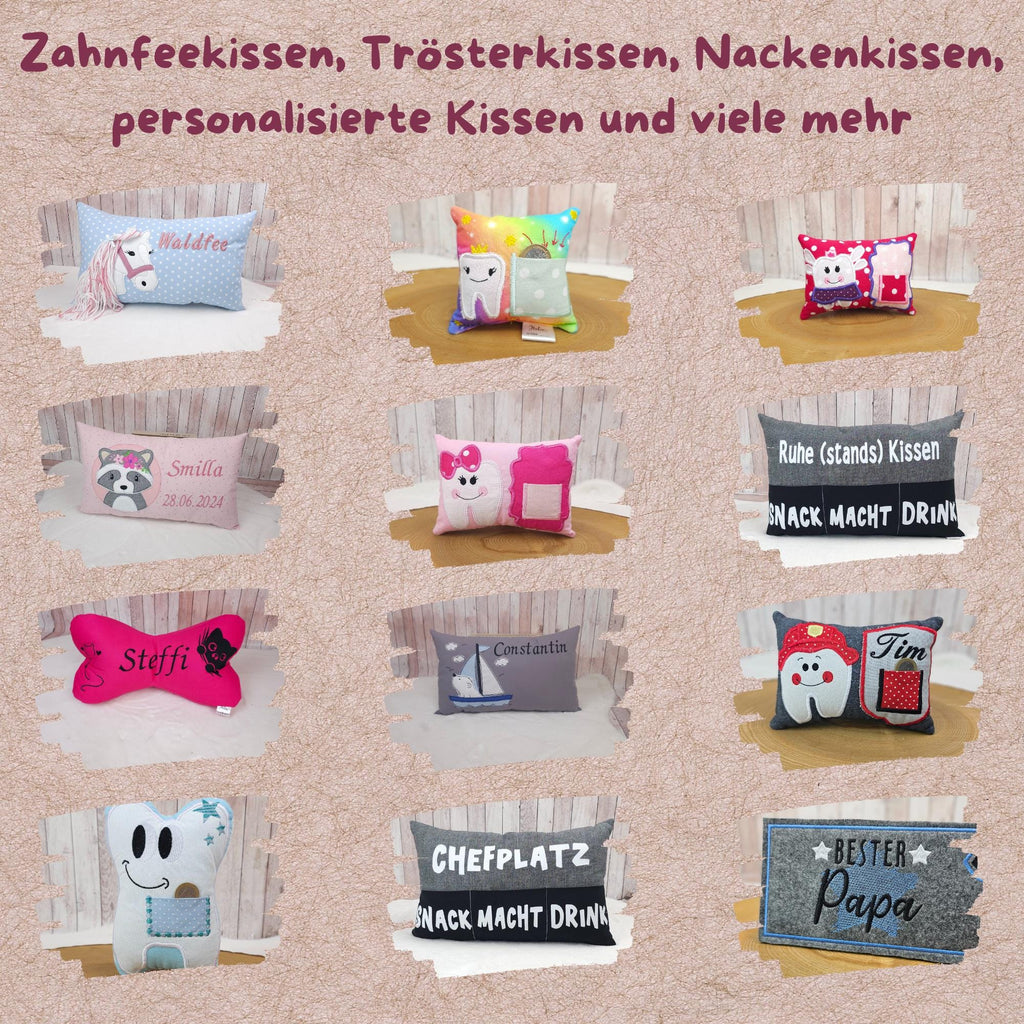 Zahnfeekissen grün 11x11 cm – personalisierbar mit oder ohne Name, süßes Zahnfee Kissen