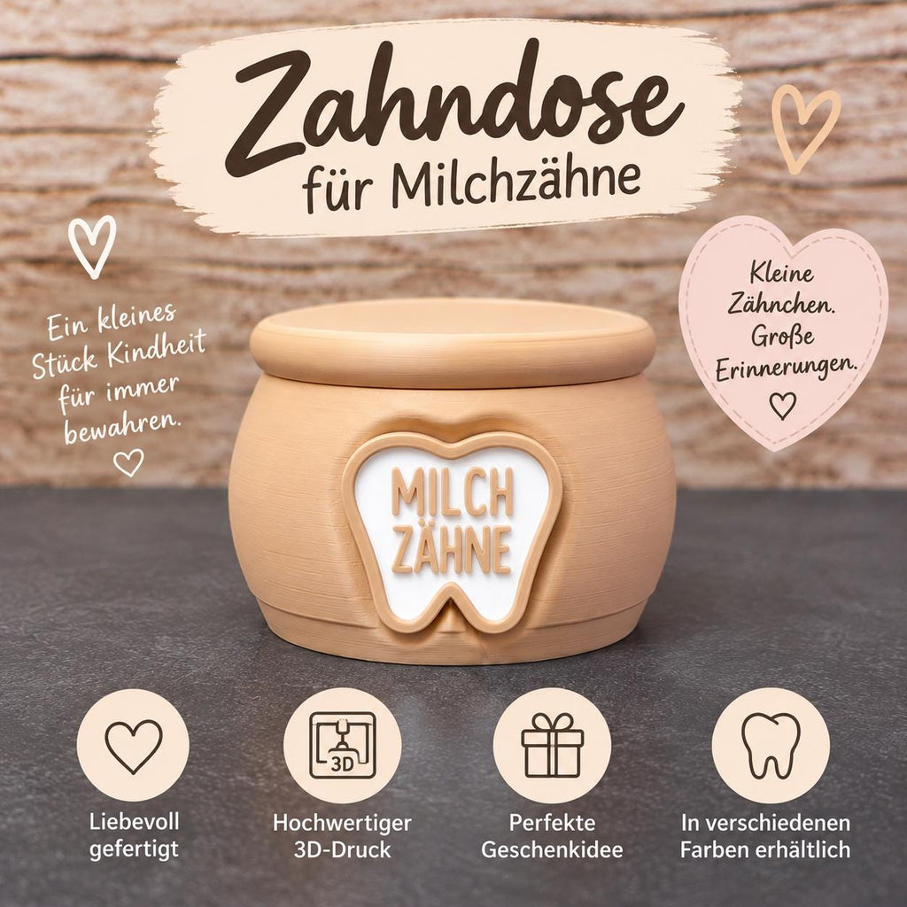 Zahndose für Milchzähne hellbraun – schöne Aufbewahrung für die ersten Zähne und Zahnfee Geschenk