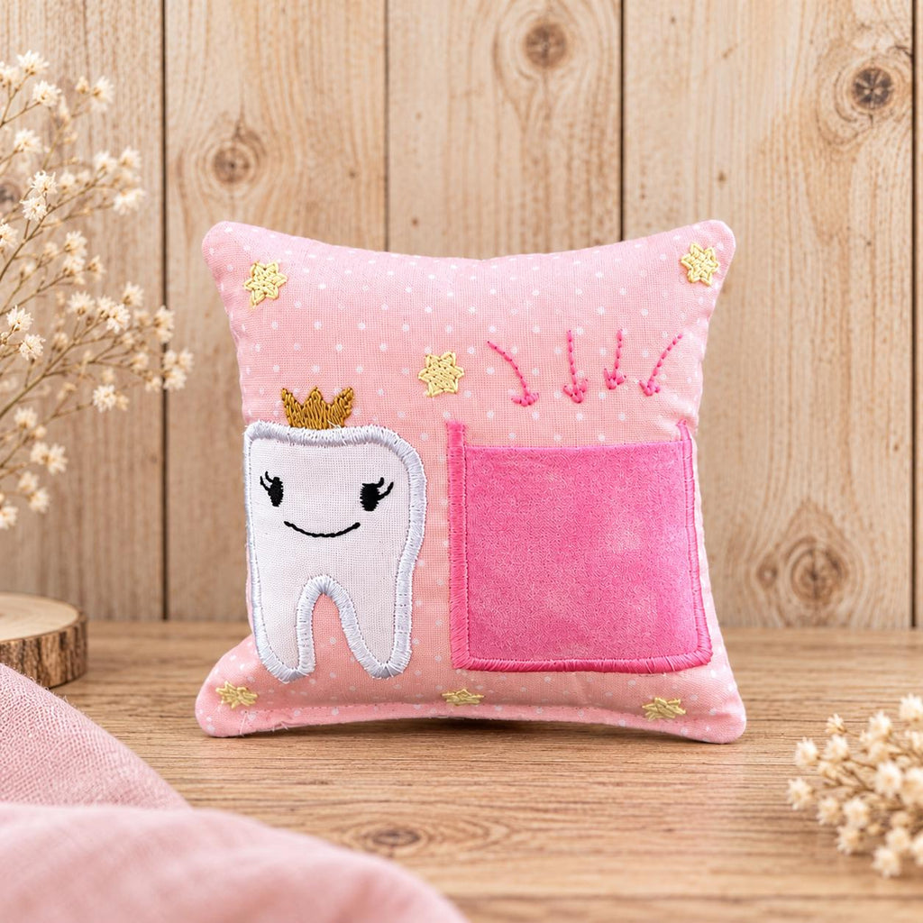 Zahnfeekissen rosa 11×11 cm – Handgemacht mit Tasche | Zahnfee Geschenk für Kinder