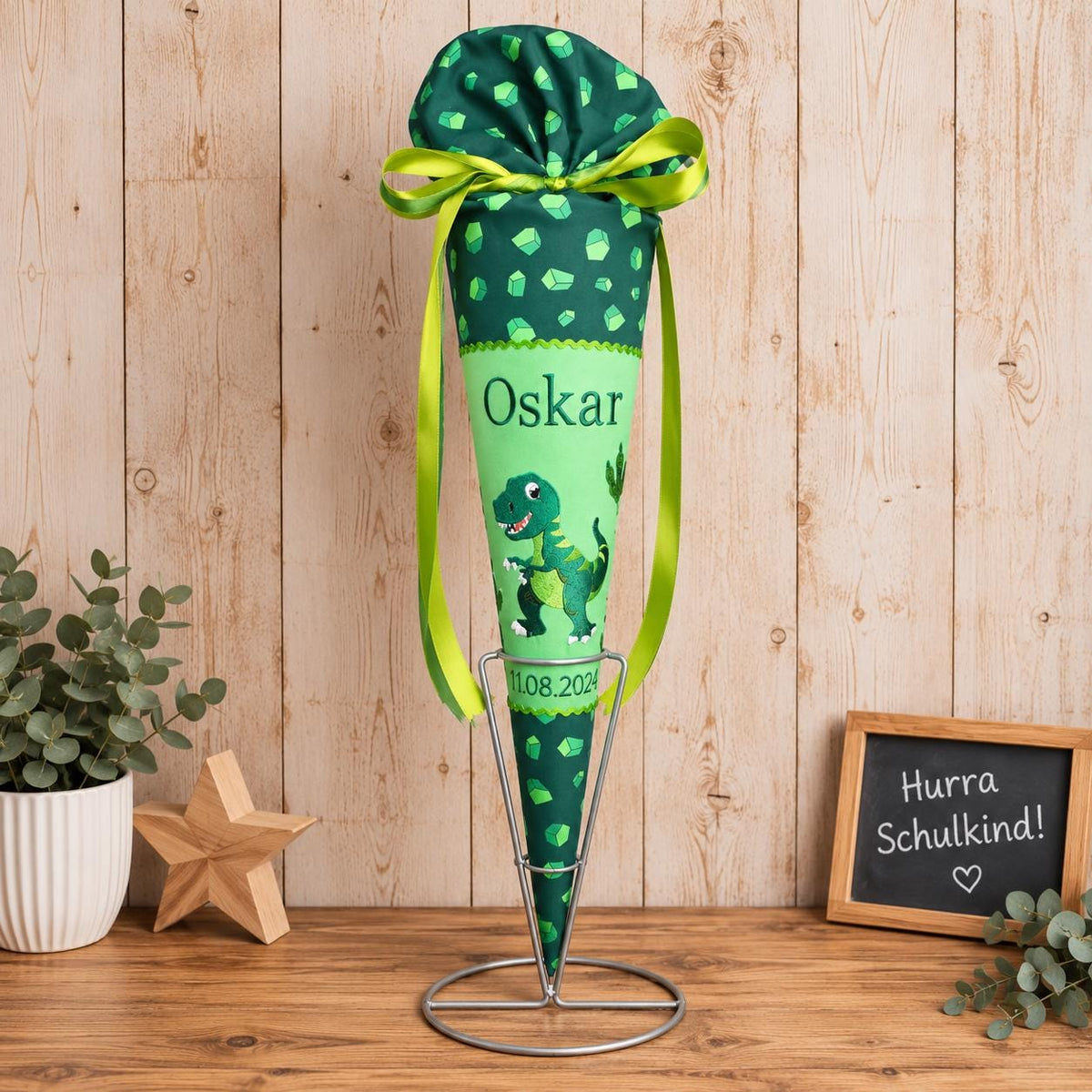 Schultüte passend zum Step by Step Dino Targo, Dinosaurier Schultüte personalisiert, Stoff Zuckertüte Junge, Einschulung