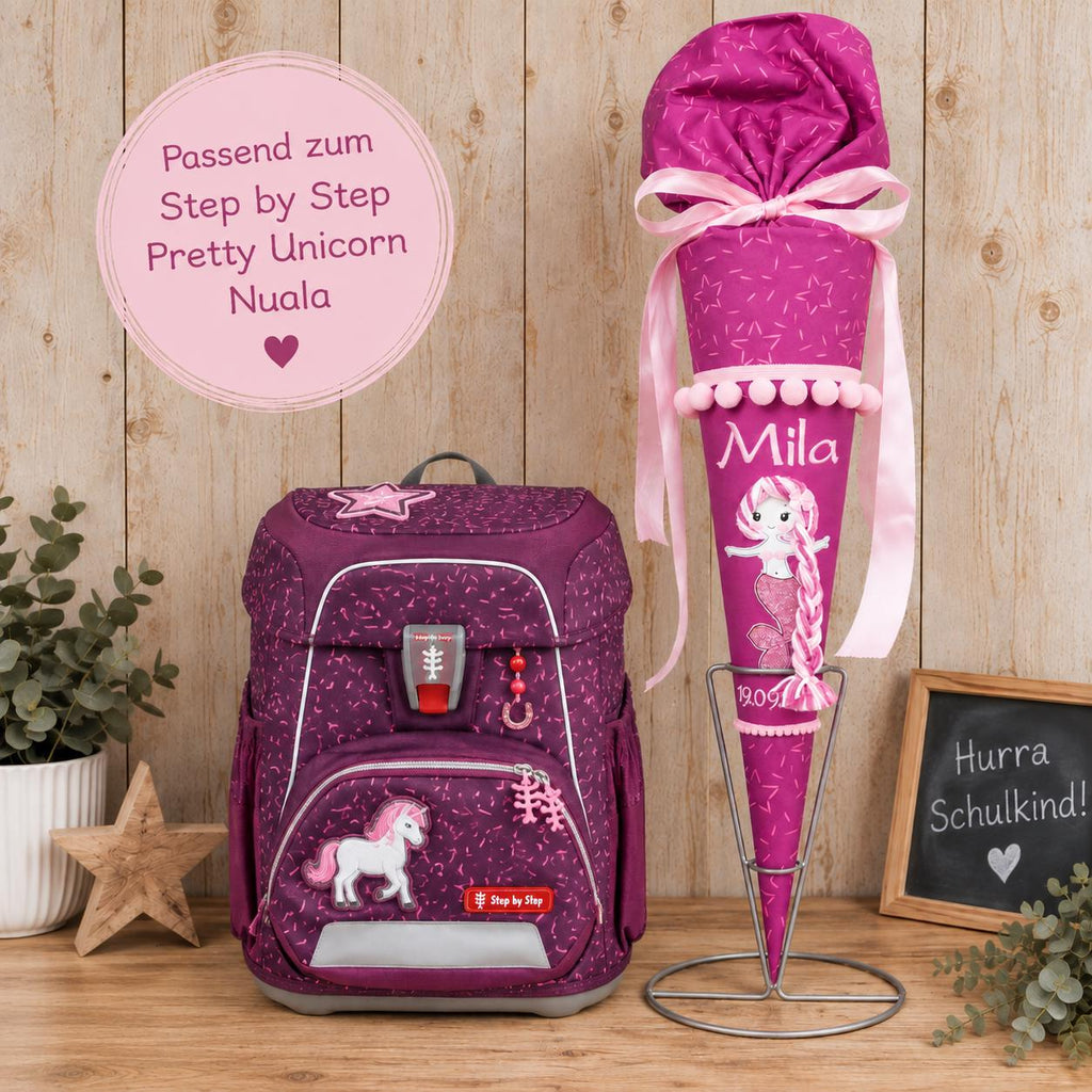 Schultüte passend zum Step by Step Pretty Unicorn Nuala, Meerjungfrau Schultüte personalisiert, Stoff Zuckertüte Mädchen, Einschulung