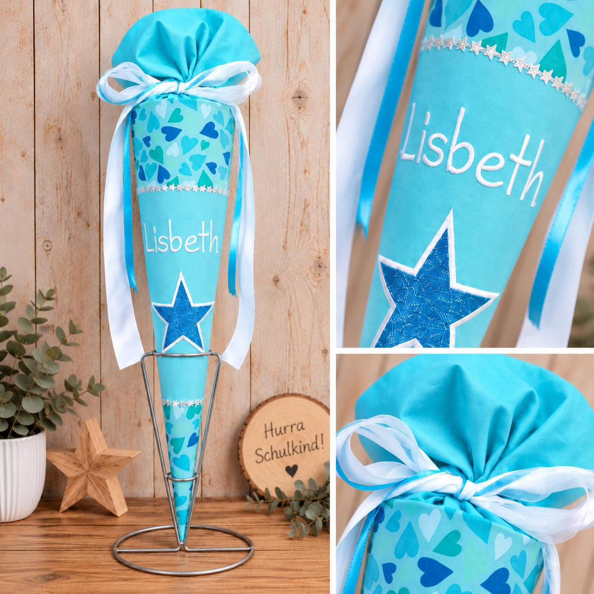 Schultüte passend zum Ergobag ReitBärtraum, Star Schultüte personalisiert, Stoff Zuckertüte Mädchen, Einschulung