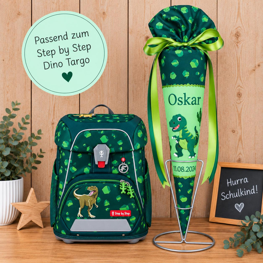 Schultüte passend zum Step by Step Dino Targo, Dinosaurier Schultüte personalisiert, Stoff Zuckertüte Junge, Einschulung