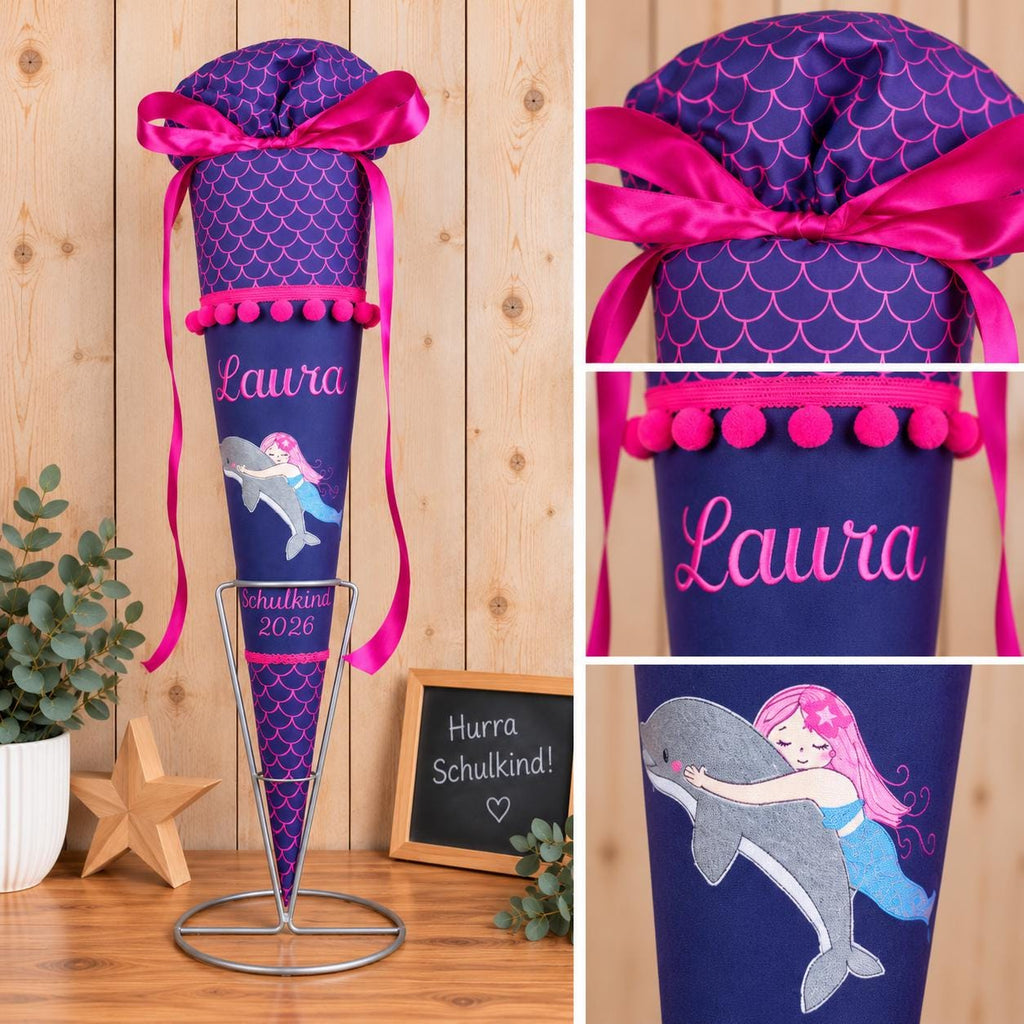 Personalisierte Meerjungfrau Schultüte passend zum Ergobag PerlentauchBär, Schultüte Mädchen zur Einschulung