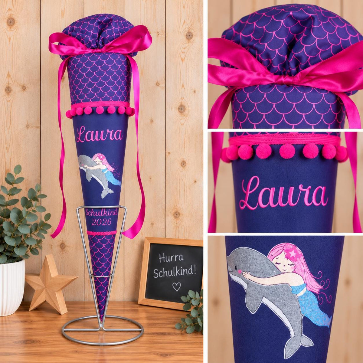 Personalisierte Meerjungfrau Schultüte passend zum Ergobag PerlentauchBär, Schultüte Mädchen zur Einschulung