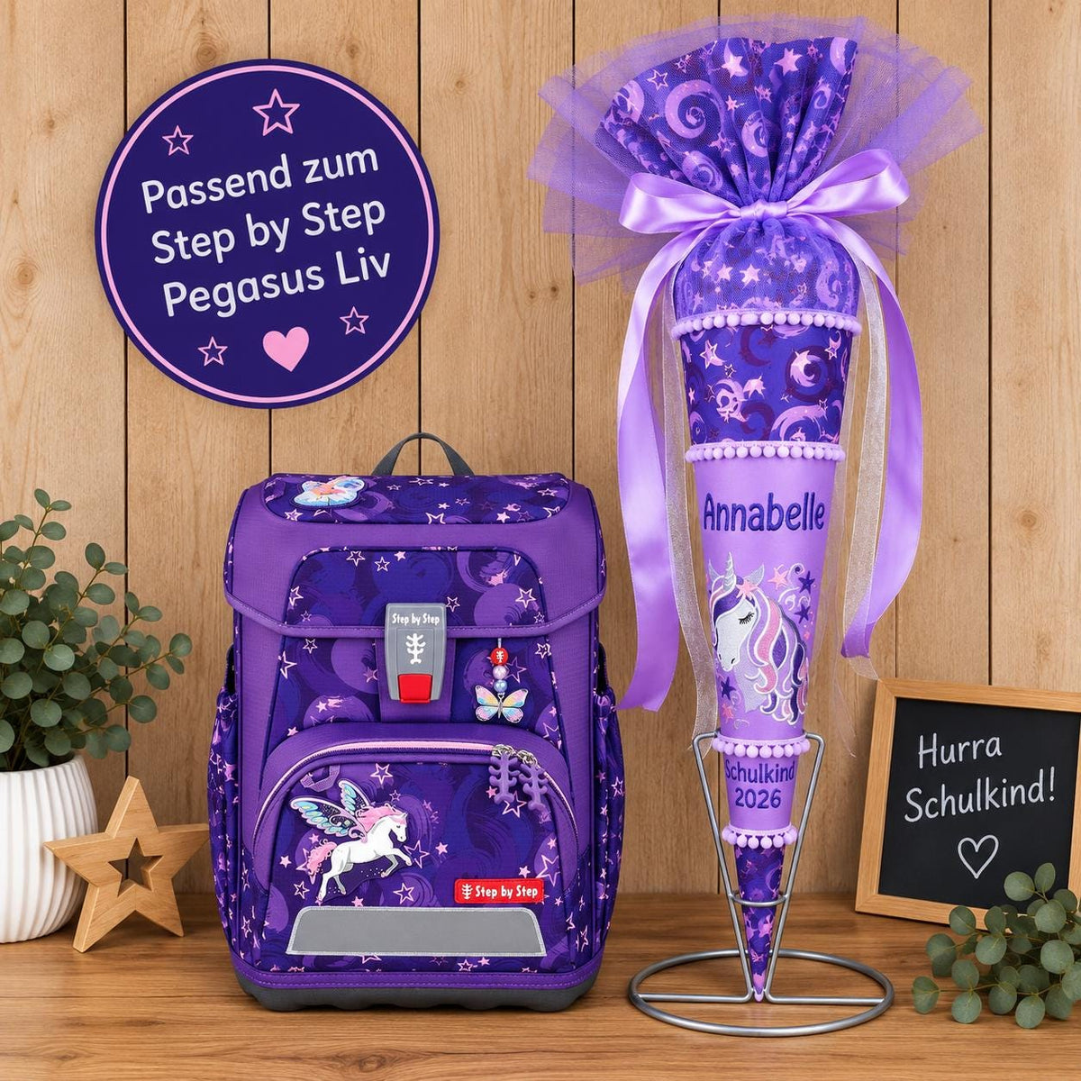 Schultüte passend zum Step by Step Pegasus Liv, personalisierte Stoff Schultüte, Einhorn Zuckertüte Mädchen, Einschulung