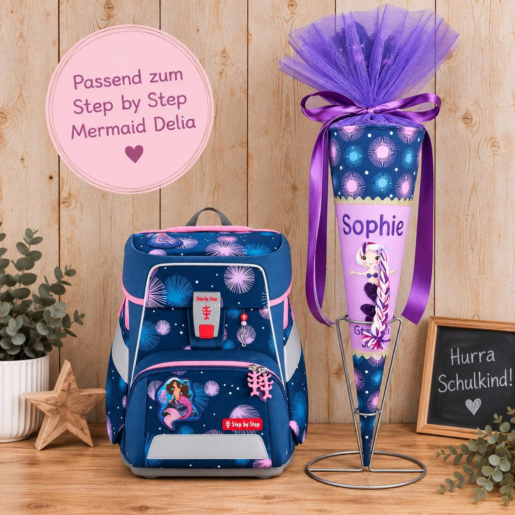 Personalisierte Schultüte Meerjungfrau passend zum Step by Step Mermaid Delia Schultüte mit Wunschnamen, Einschulung Mädchen