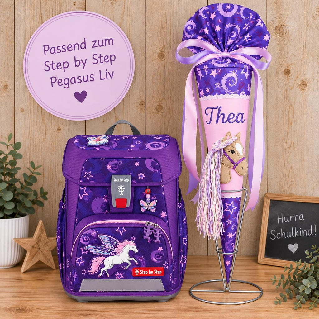 Schultüte passend zum Step by Step Pegasus Liv, personalisierte Stoff Schultüte, Pferde Zuckertüte Mädchen, Einschulung