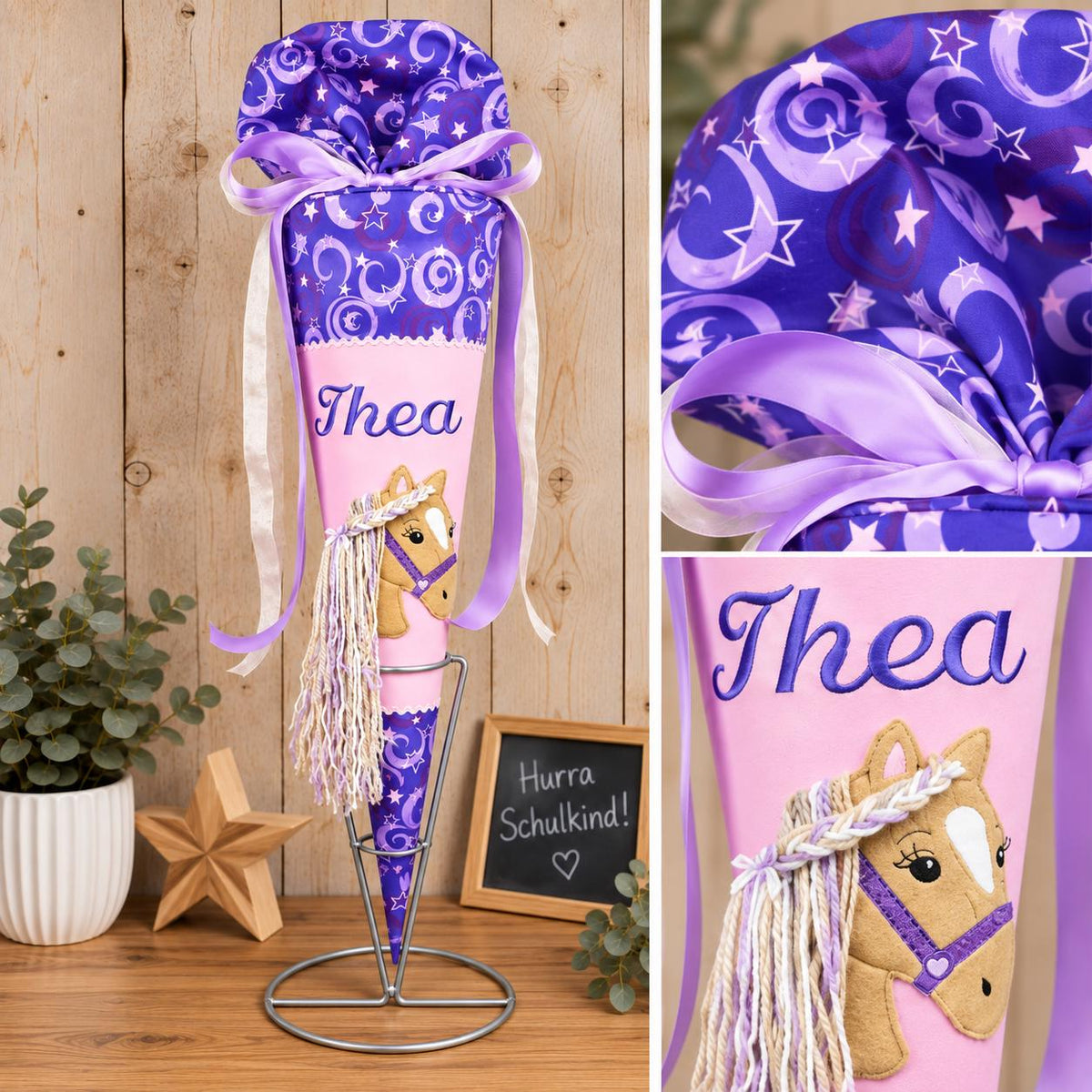 Schultüte passend zum Step by Step Pegasus Liv, personalisierte Stoff Schultüte, Pferde Zuckertüte Mädchen, Einschulung