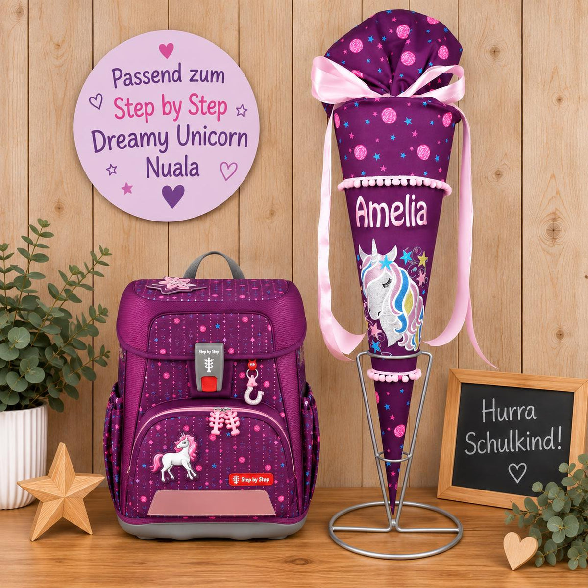 Schultüte Einhorn passend zum Step by Step Dreamy Unicorn Nuala, personalisierte Zuckertüte mit Name zur Einschulung