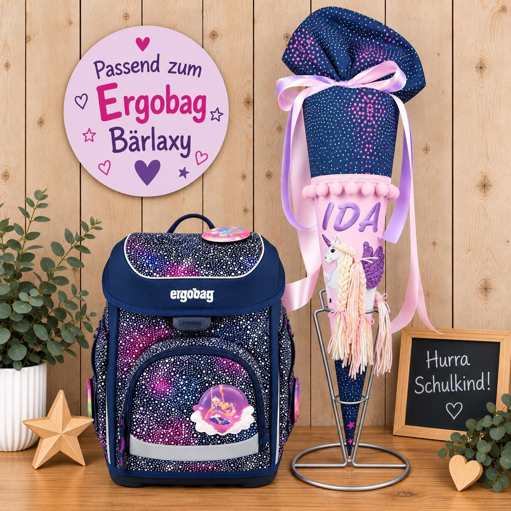 Personalisierte Schultüte passend zum Ergobag Bärlaxy, Einhorn Schultüte für Mädchen zur Einschulung