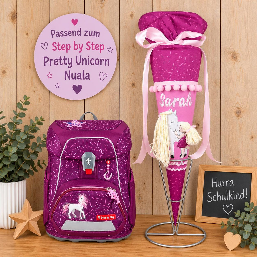 Schultüte passend zum Step by Step Pretty Unicorn Nuala, Pferde Schultüte personalisiert, Stoff Zuckertüte Mädchen, Einschulung