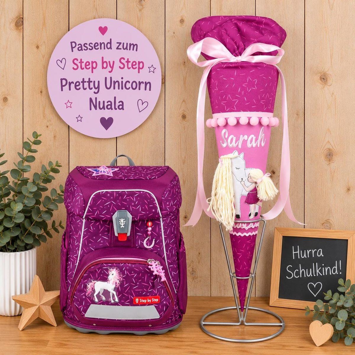 Schultüte passend zum Step by Step Pretty Unicorn Nuala, Pferde Schultüte personalisiert, Stoff Zuckertüte Mädchen, Einschulung