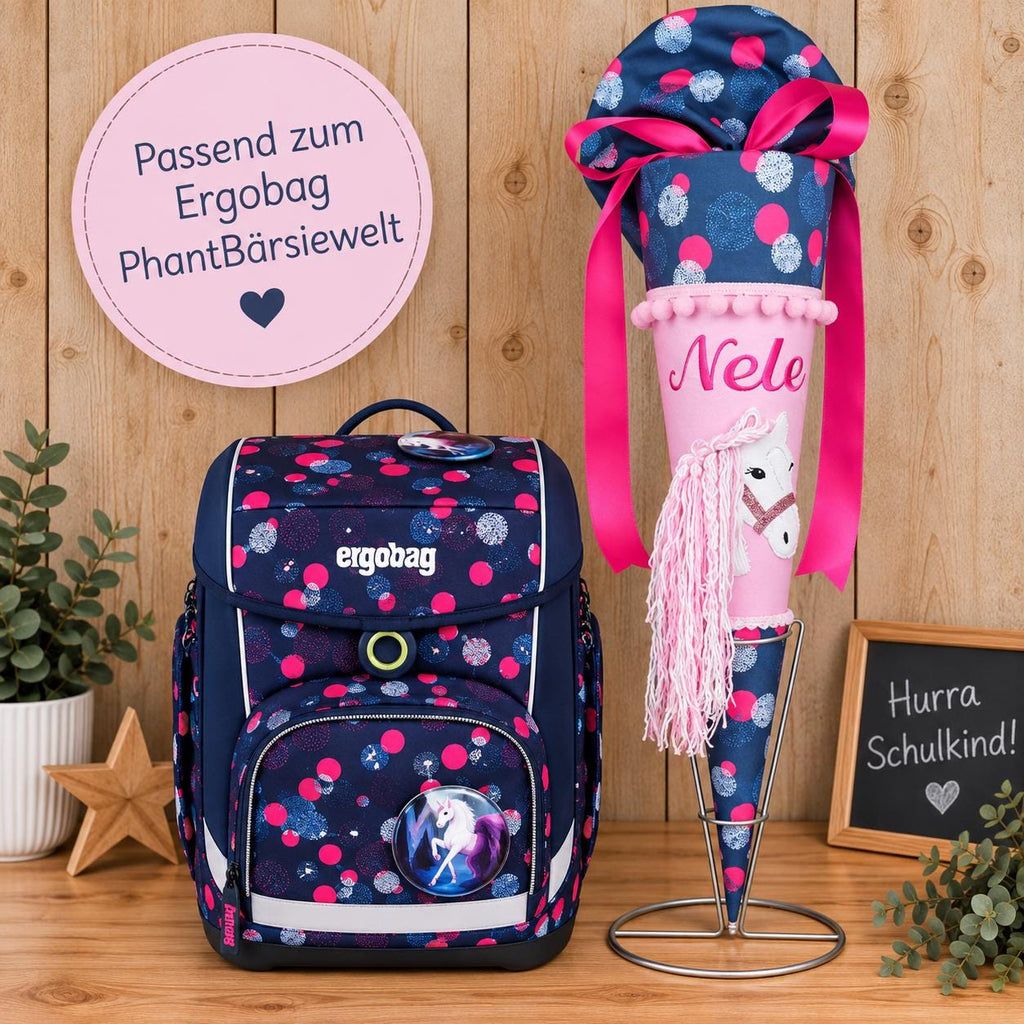 Schultüte passend zum Ergobag PhantBärsiewelt , Pferde Schultüte personalisiert, Stoff Zuckertüte Mädchen, Einschulung