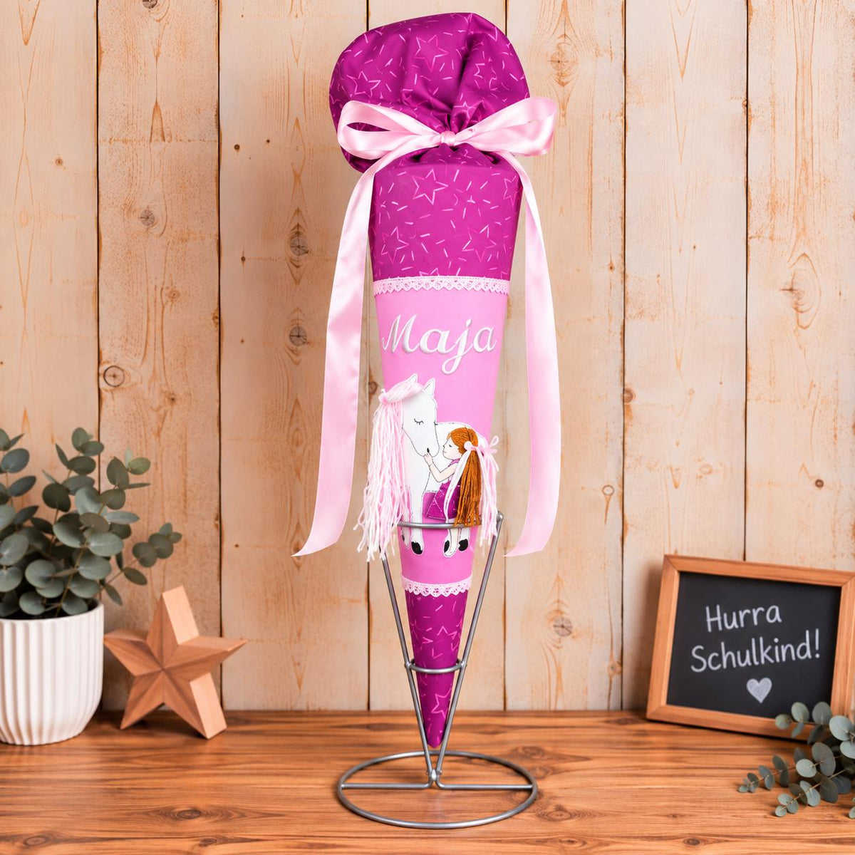 Schultüte passend zum Step by Step Pretty Unicorn Nuala, Pferde Schultüte personalisiert, Stoff Zuckertüte Mädchen, Einschulung