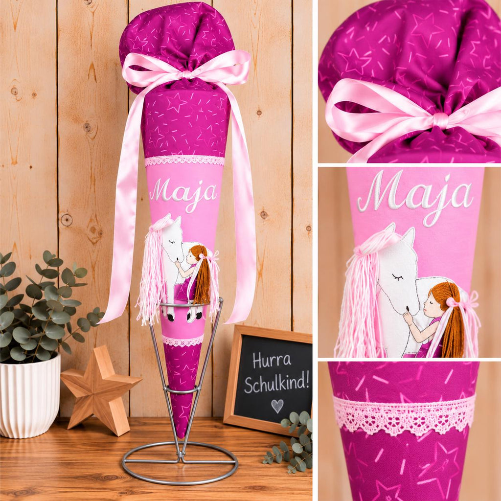Schultüte passend zum Step by Step Pretty Unicorn Nuala, Pferde Schultüte personalisiert, Stoff Zuckertüte Mädchen, Einschulung