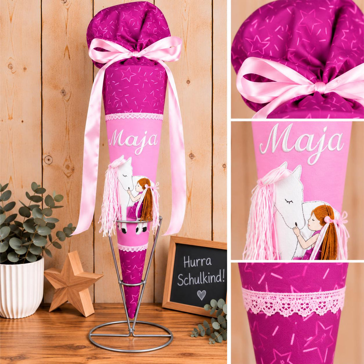 Schultüte passend zum Step by Step Pretty Unicorn Nuala, Pferde Schultüte personalisiert, Stoff Zuckertüte Mädchen, Einschulung