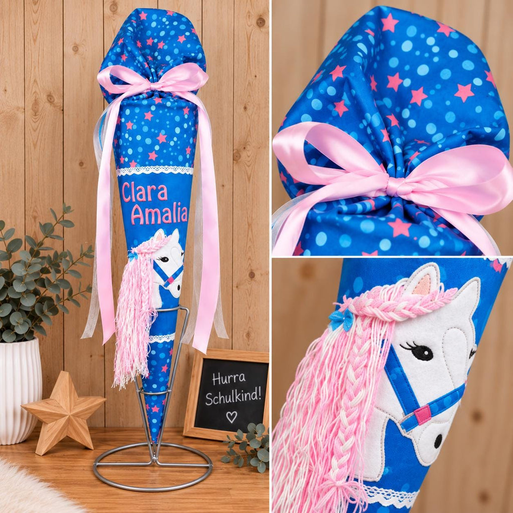 Stoffschultüte passend Step by Step Mermaid Lola, Einschulung Mädchen, personalisierte Schultüte mit Pferdemotiv