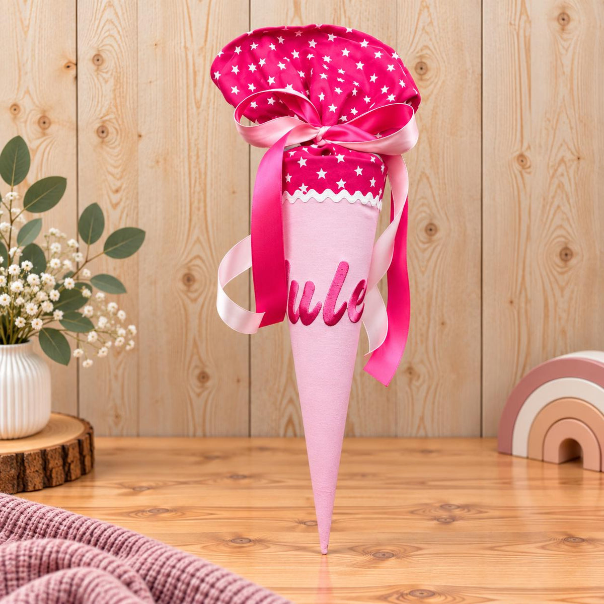 Kindergartentüte mit Name personalisiert rosa Geschwistertüte für Mädchen Kita Tüte zum Kindergartenstart