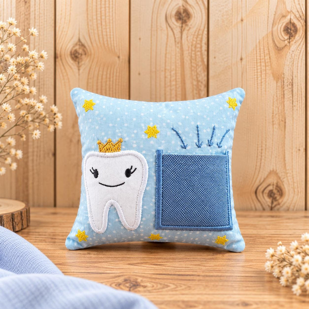 Zahnfeekissen hellblau 11×11 cm – Handgemacht mit Tasche | Zahnfee Geschenk für Kinder