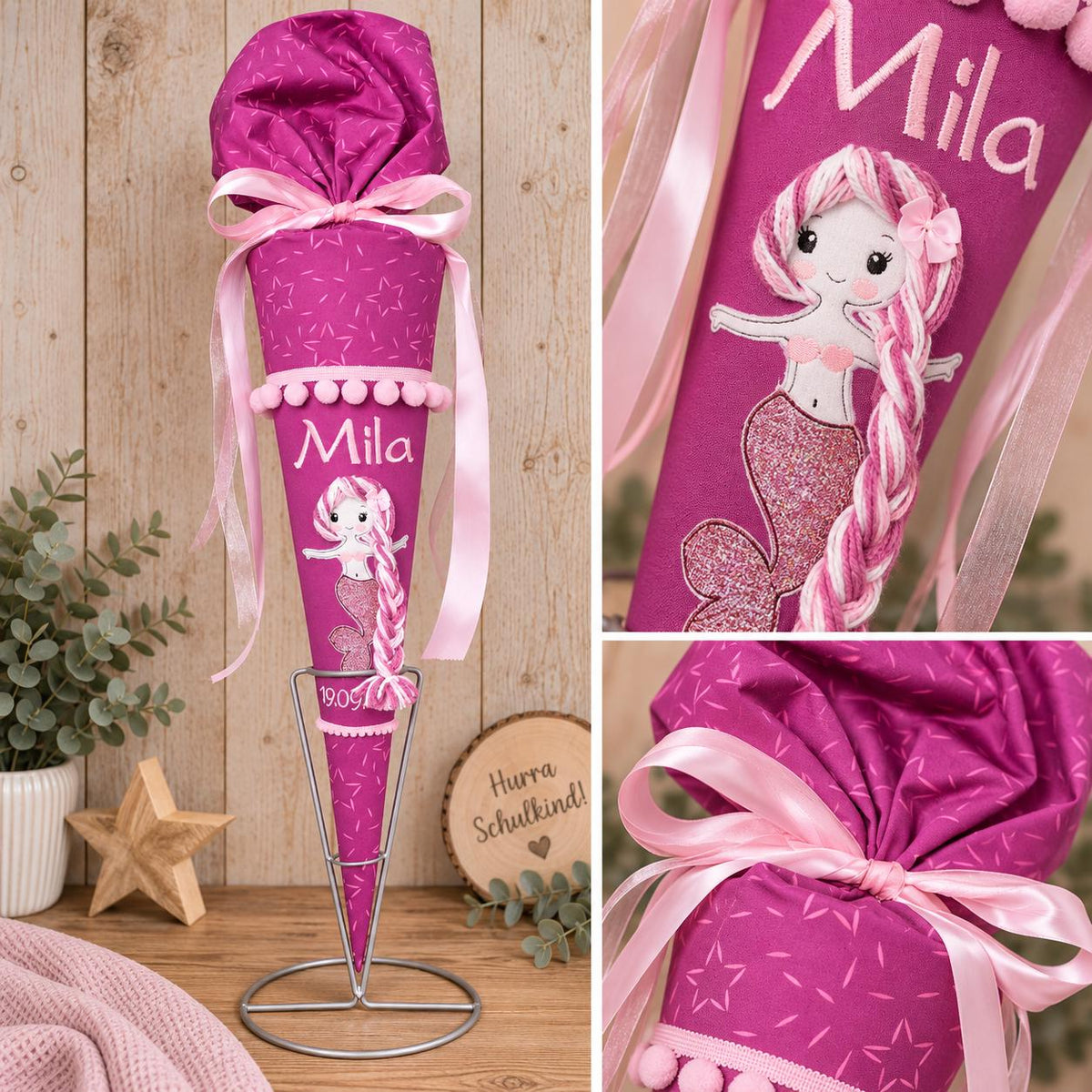 Schultüte passend zum Step by Step Pretty Unicorn Nuala, Meerjungfrau Schultüte personalisiert, Stoff Zuckertüte Mädchen, Einschulung
