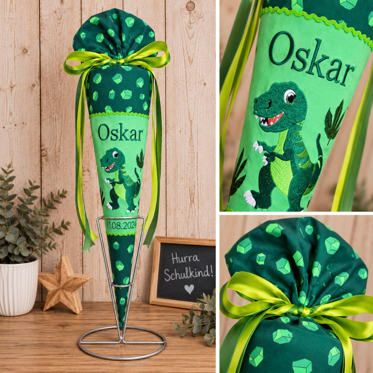Schultüte passend zum Step by Step Dino Targo, Dinosaurier Schultüte personalisiert, Stoff Zuckertüte Junge, Einschulung