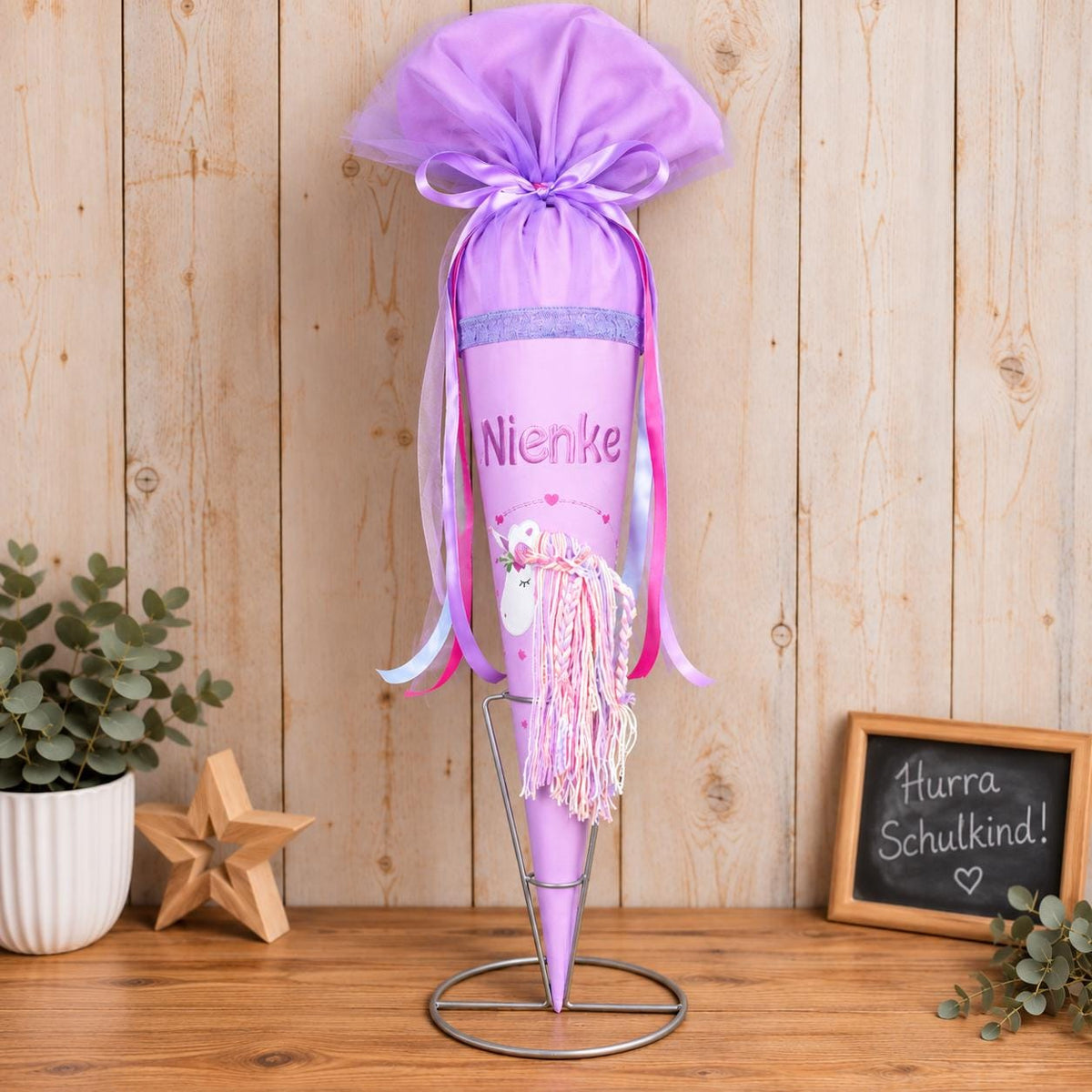 Einhorn Schultüte personalisiert, Stoff Zuckertüte Mädchen, Schultüte mit Namen, rosa lila Schultüte, Einschulung Geschenk