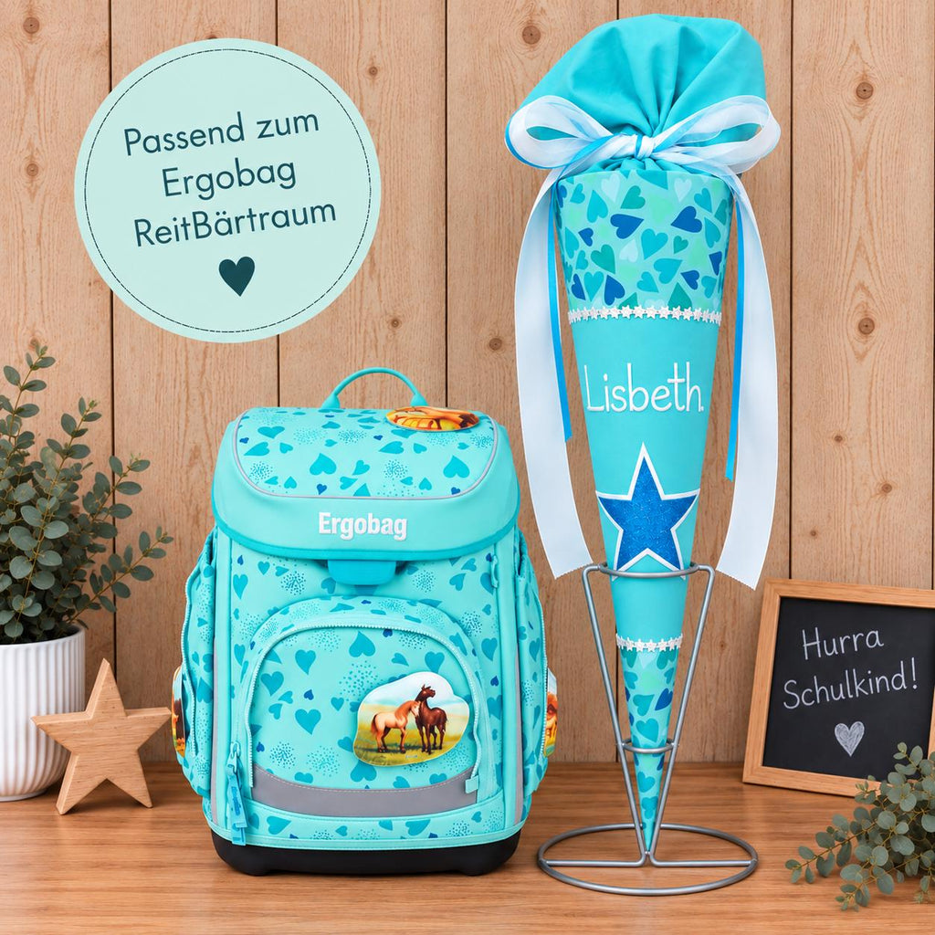 Schultüte passend zum Ergobag ReitBärtraum, Star Schultüte personalisiert, Stoff Zuckertüte Mädchen, Einschulung