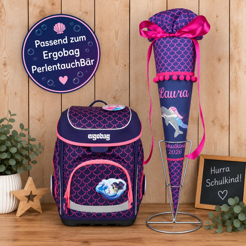 Personalisierte Meerjungfrau Schultüte passend zum Ergobag PerlentauchBär, Schultüte Mädchen zur Einschulung