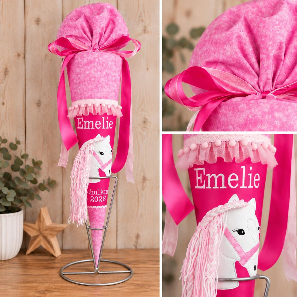 Schultüte Pferd Mädchen personalisiert mit Name Zuckertüte rosa Pferde Schultüte zur Einschulung