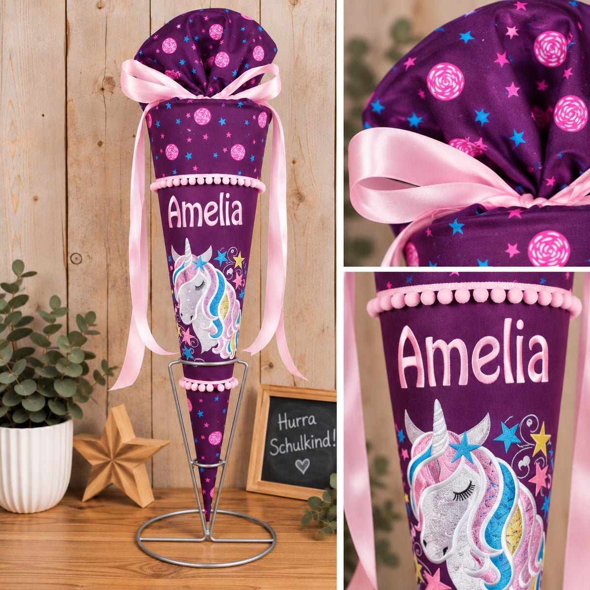 Schultüte Einhorn passend zum Step by Step Dreamy Unicorn Nuala, personalisierte Zuckertüte mit Name zur Einschulung