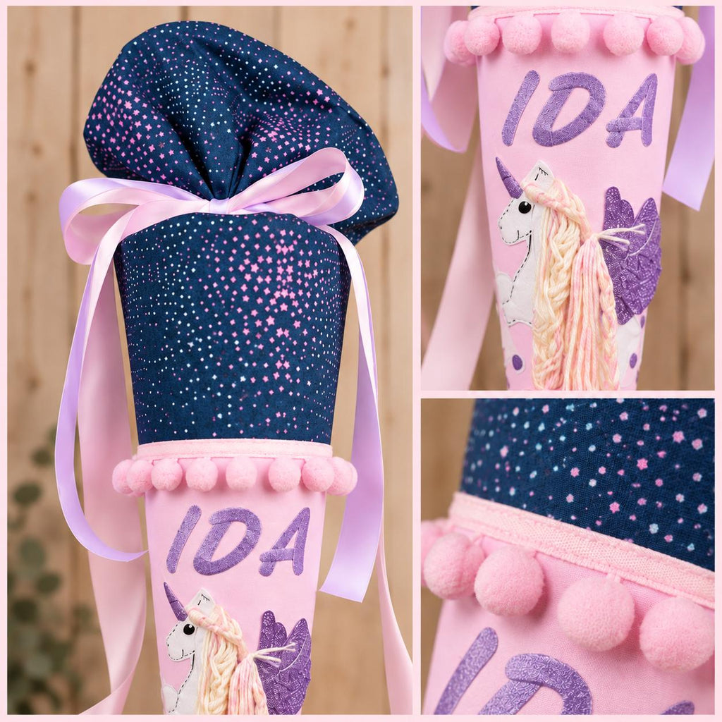 Personalisierte Schultüte passend zum Ergobag Bärlaxy, Einhorn Schultüte für Mädchen zur Einschulung