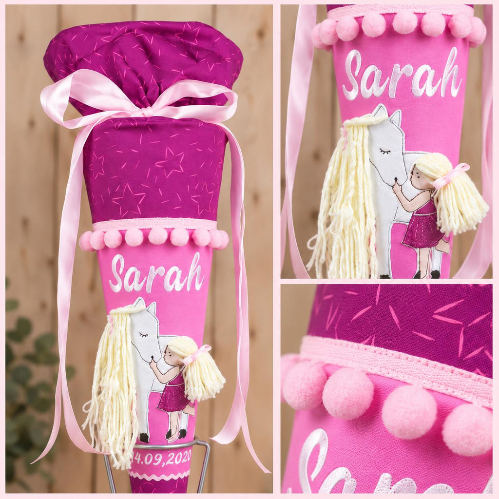 Schultüte passend zum Step by Step Pretty Unicorn Nuala, Pferde Schultüte personalisiert, Stoff Zuckertüte Mädchen, Einschulung