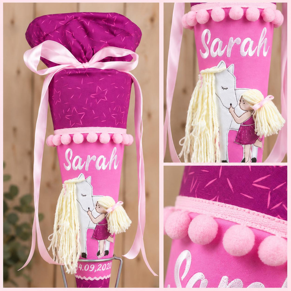 Schultüte passend zum Step by Step Pretty Unicorn Nuala, Pferde Schultüte personalisiert, Stoff Zuckertüte Mädchen, Einschulung