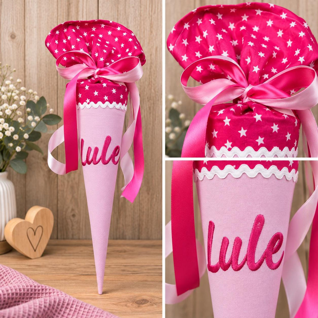 Kindergartentüte mit Name personalisiert rosa Geschwistertüte für Mädchen Kita Tüte zum Kindergartenstart