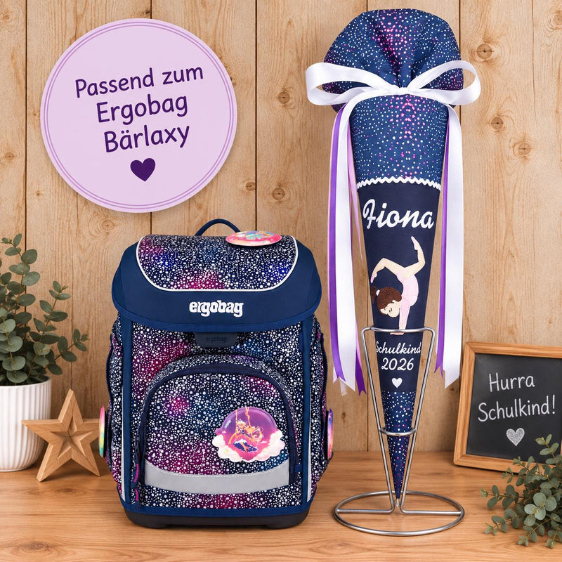 Personalisierte Schultüte Turnen Mädchen mit Namen, Zuckertüte passend zum Ergobag Bärlaxy