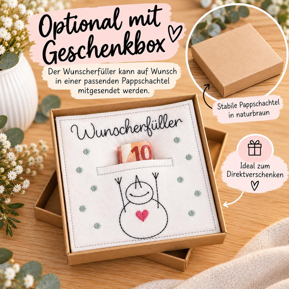 Wunscherfüller, Geldgeschenk Verpackung, Gutschein Geschenk, Geldgeschenk, Geld schön verschenken, Geschenkverpackung, 12,5 x 12,5 cm