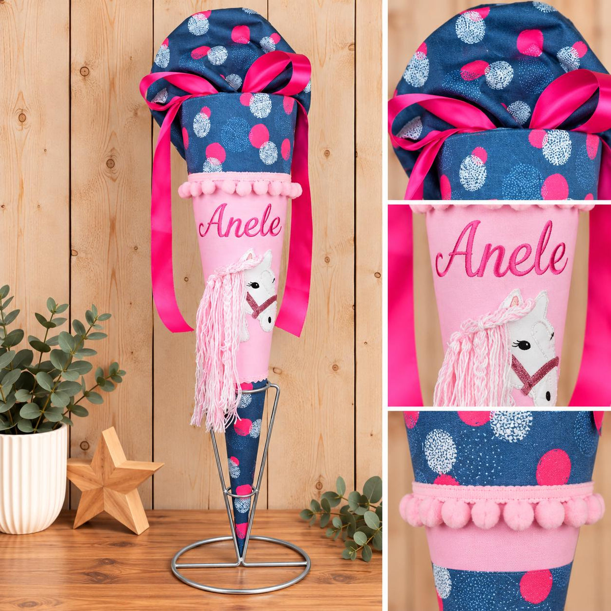 Schultüte passend zum Ergobag PhantBärsiewelt , Pferde Schultüte personalisiert, Stoff Zuckertüte Mädchen, Einschulung