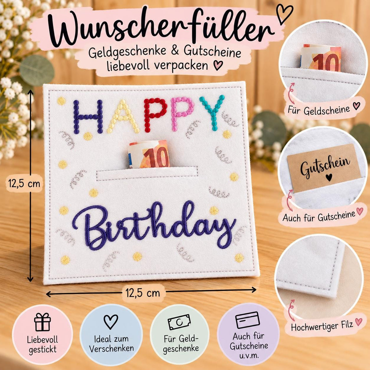 Wunscherfüller zur Kommunion, Geldgeschenk Kommunion, Kommunionsgeschenk, Geldgeschenk, Filzkarte