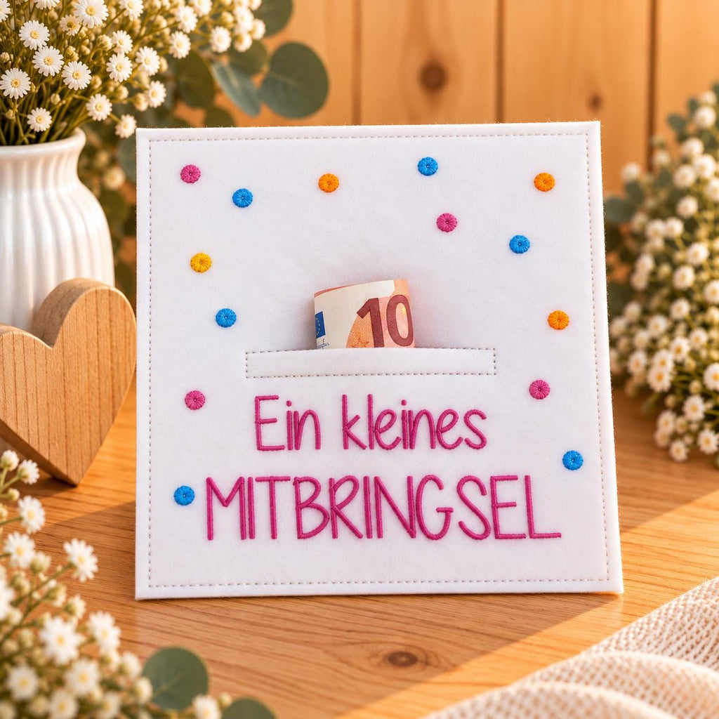 Wunscherfüller „Ein kleines Mitbringsel“, Geldgeschenk, Mitbringsel, kleine Aufmerksamkeit, Filzkarte, Geschenkidee