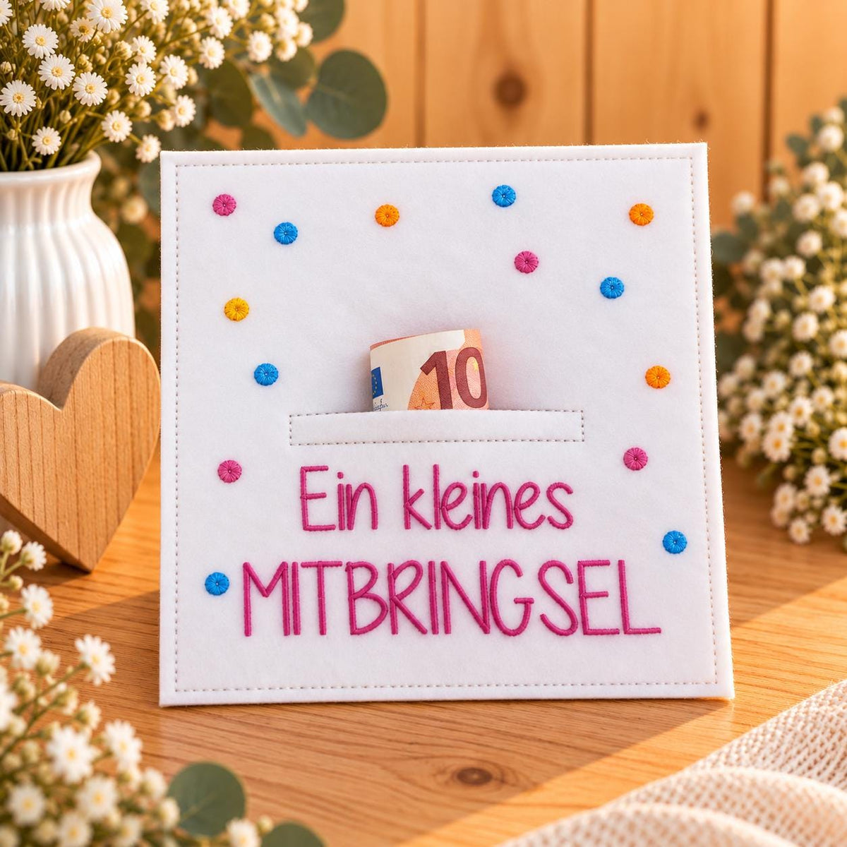 Wunscherfüller „Ein kleines Mitbringsel“, Geldgeschenk, Mitbringsel, kleine Aufmerksamkeit, Filzkarte, Geschenkidee