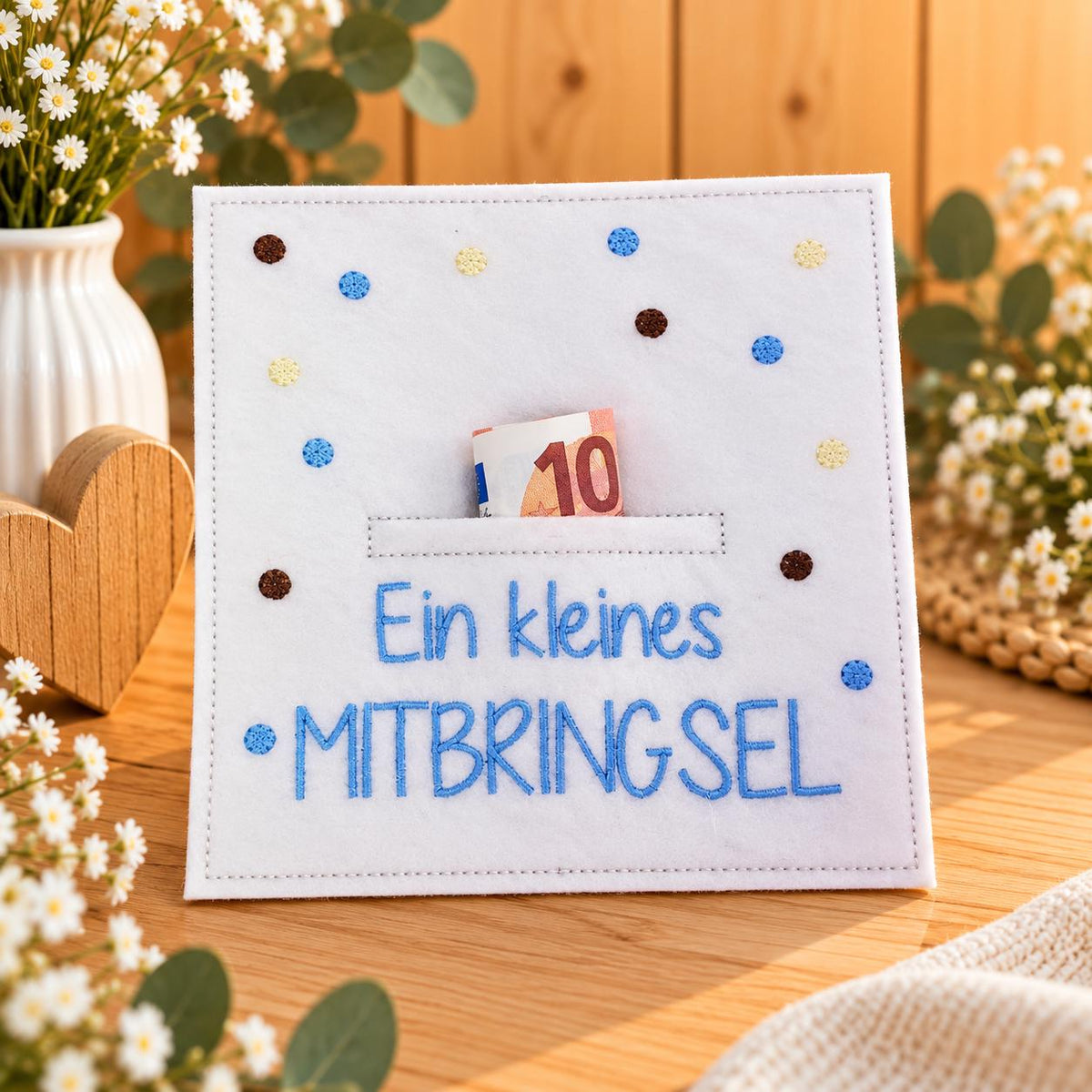 Wunscherfüller „Ein kleines Mitbringsel“, Geldgeschenk, Mitbringsel, kleine Aufmerksamkeit, Filzkarte, Geschenkidee