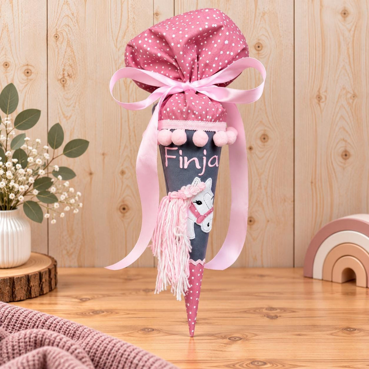 Kindergartentüte Pferd personalisiert, Stoff Kindergartentüte mit Namen, Kindergartenstart, Mädchen Geschenk Kindergarten