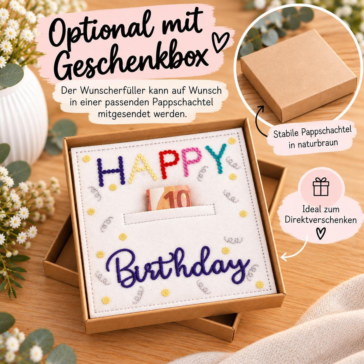 Wunscherfüller „Ein kleines Mitbringsel“, Geldgeschenk, Mitbringsel, kleine Aufmerksamkeit, Filzkarte, Geschenkidee