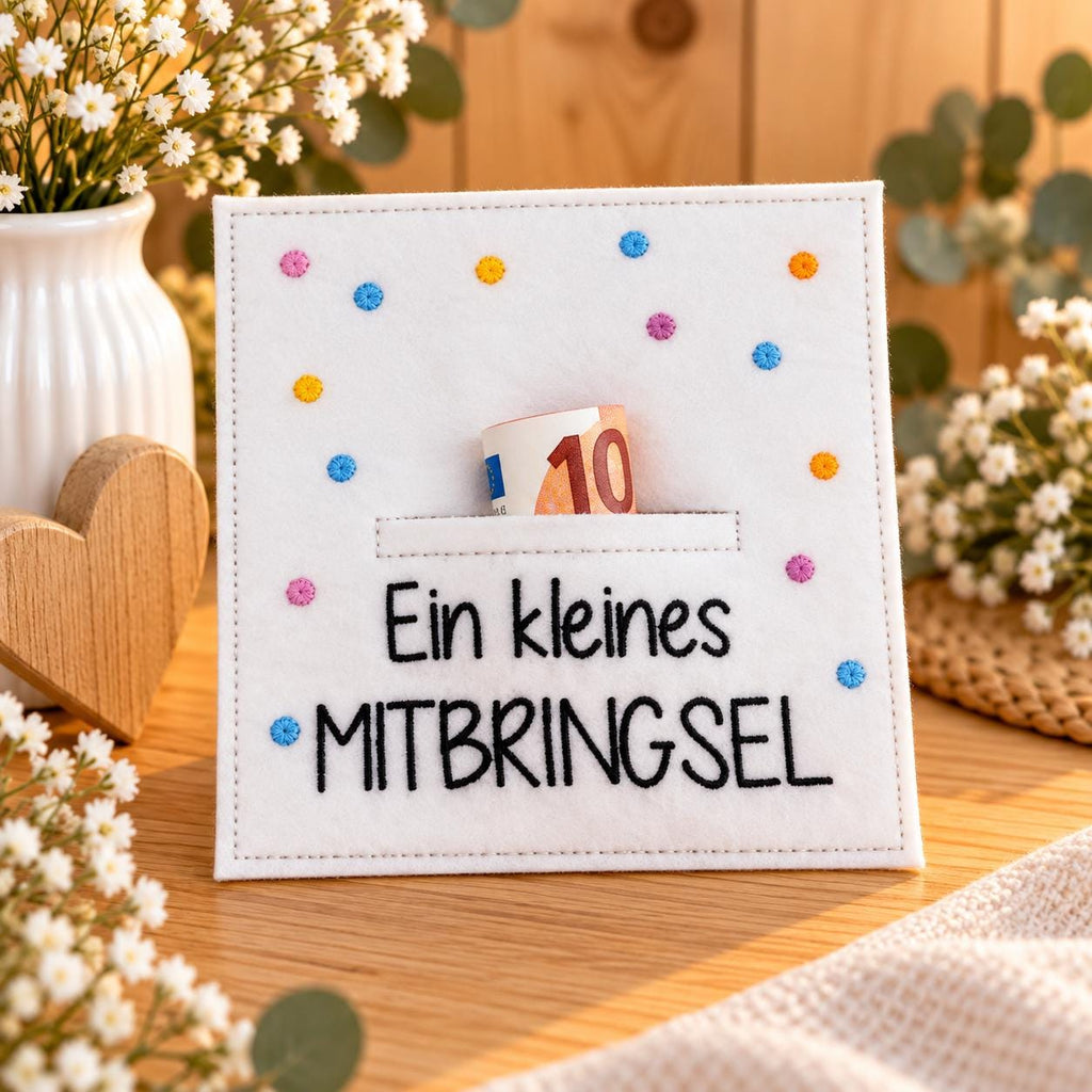 Wunscherfüller „Ein kleines Mitbringsel“, Geldgeschenk, Mitbringsel, kleine Aufmerksamkeit, Filzkarte, Geschenkidee