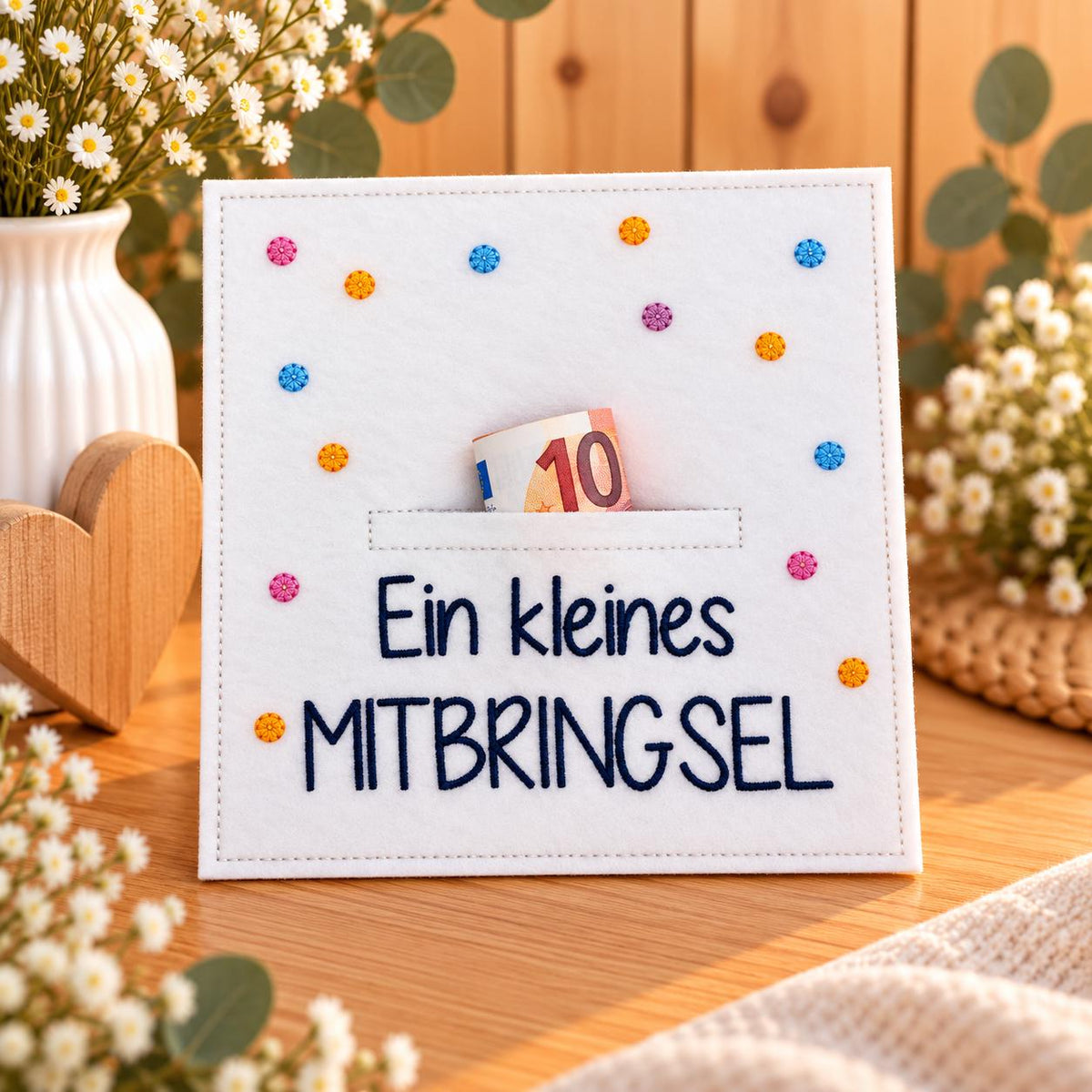Wunscherfüller „Ein kleines Mitbringsel“, Geldgeschenk, Mitbringsel, kleine Aufmerksamkeit, Filzkarte, Geschenkidee