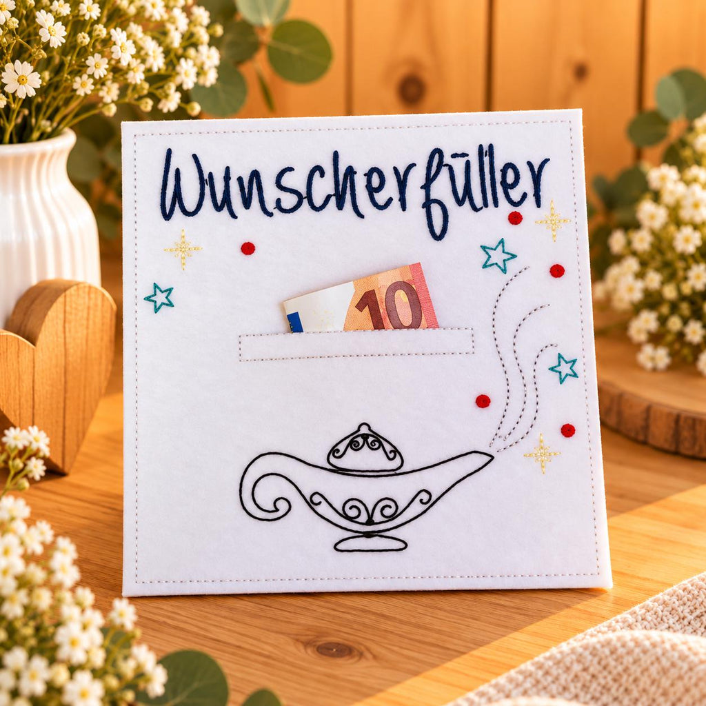 Wunscherfüller Geldgeschenk, Zauberlampe, Geldgeschenk Idee, Gutschein Geschenk, Filzkarte, Geschenkidee