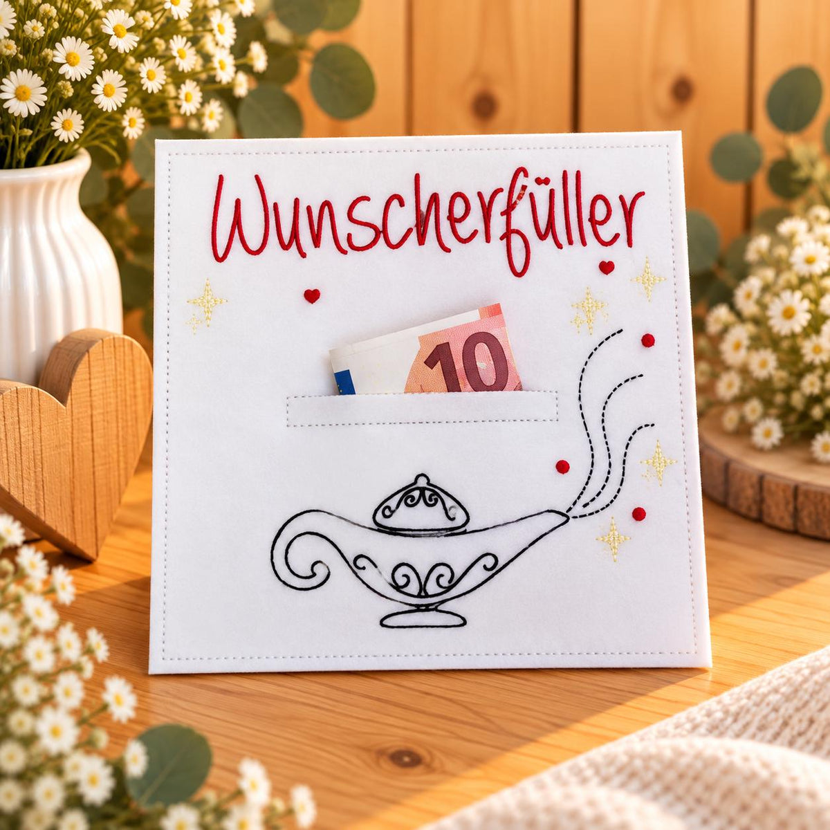 Wunscherfüller Geldgeschenk, Zauberlampe, Geldgeschenk Idee, Gutschein Geschenk, Filzkarte, Geschenkidee